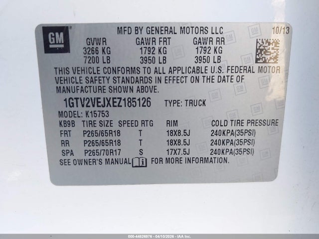 44826976 :رقم المزاد ، 1GTV2VEJXEZ185126 vin ، 2014 Gmc Sierra 1500 Slt مزاد بيع