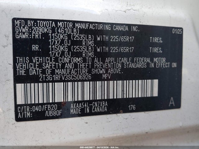 Продаж на аукціоні авто 2025 Toyota Rav4 Le, vin: 2T3G1RFV3SC506926, номер лоту: 44826977