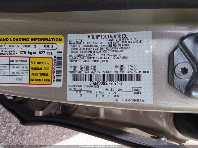 3FA6P0UU5JR209437 Ford Fusion Hybrid S