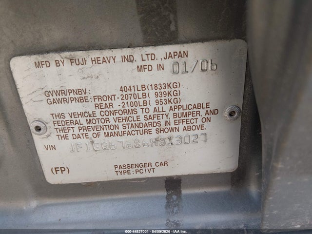 44827001 :رقم المزاد ، JF1GG67686H813027 vin ، 2006 Subaru Impreza 2.5i مزاد بيع