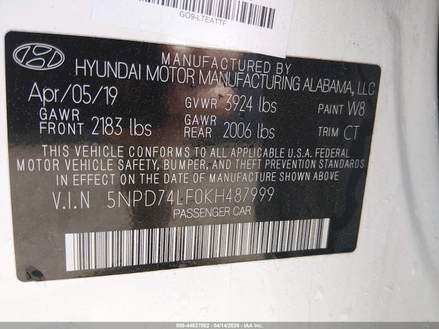 2019 HYUNDAI ELANTRA 5NPD74LF0KH487999 Photo 8