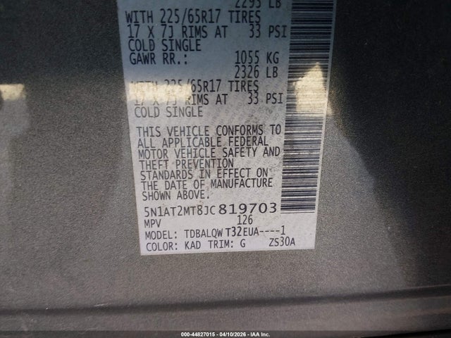 Aukcja sprzedaży 2018 Nissan Rogue Sv, vin: 5N1AT2MT8JC819703, numer aukcji: 44827015