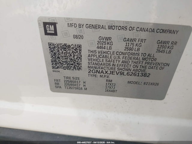 2GNAXJEV9L6261382 Chevrolet Equinox Fwd 2fl