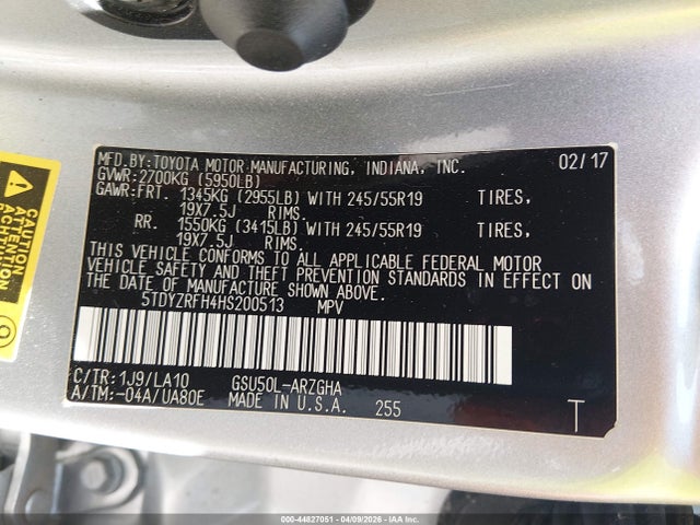 Aukcja sprzedaży 2017 Toyota Highlander Limited, vin: 5TDYZRFH4HS200513, numer aukcji: 44827051