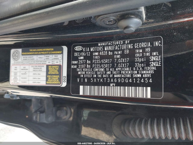 2013 Kia Sorento Lx მანქანა იყიდება აუქციონზე, vin: 5XYKT3A69DG412454, აუქციონის ნომერი: 44827095