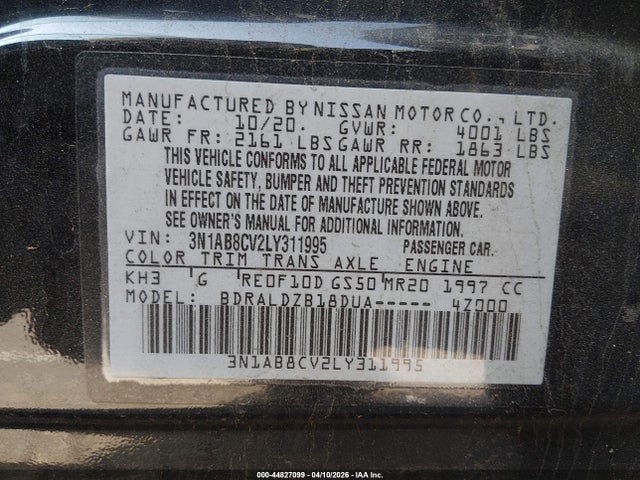 Aukcja sprzedaży 2020 Nissan Sentra Sv Xtronic Cvt, vin: 3N1AB8CV2LY311995, numer aukcji: 44827099