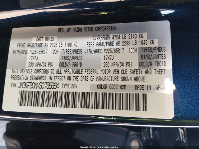 44827134 :رقم المزاد ، JM3KFBCMXS0765664 vin ، 2025 Mazda Cx-5 2.5 S Preferred مزاد بيع