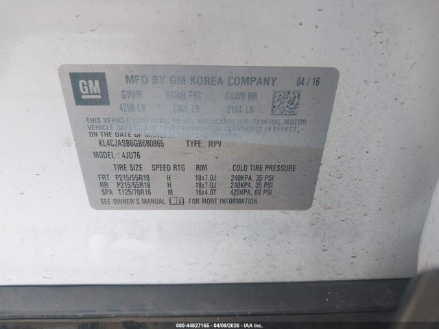 Aukcja sprzedaży 2016 Buick Encore, vin: KL4CJASB6GB680865, numer aukcji: 44827165