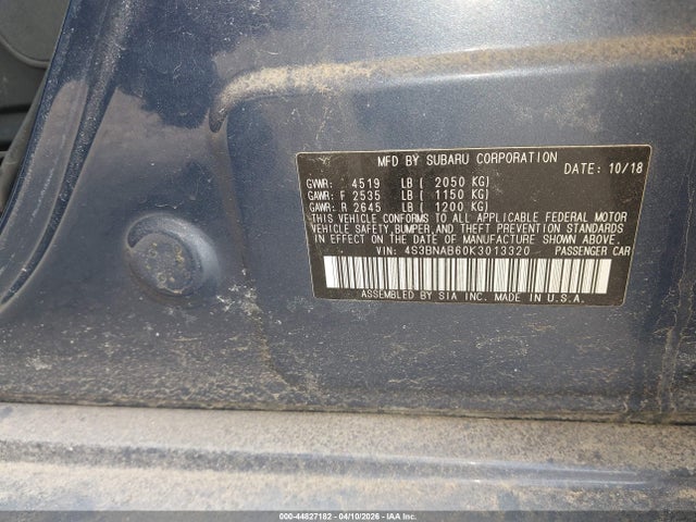 Продаж на аукціоні авто 2019 Subaru Legacy 2.5i, vin: 4S3BNAB60K3013320, номер лоту: 44827182