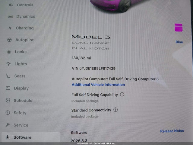 Продажа на аукционе авто 2020 Tesla Model 3 Long Range Dual Motor All-wheel Drive, vin: 5YJ3E1EB8LF617439, номер лота: 44827187