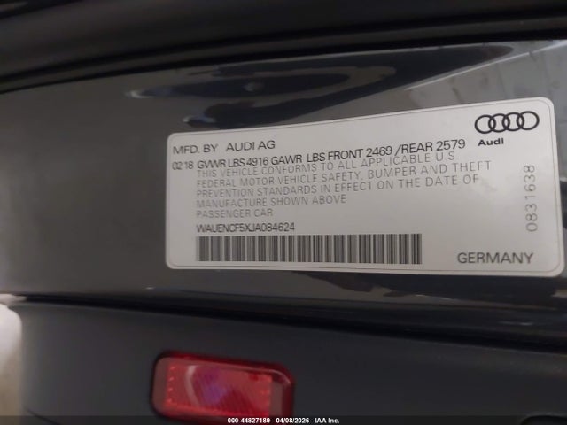 Aukcja sprzedaży 2018 Audi A5 2.0t Premium, vin: WAUENCF5XJA084624, numer aukcji: 44827189