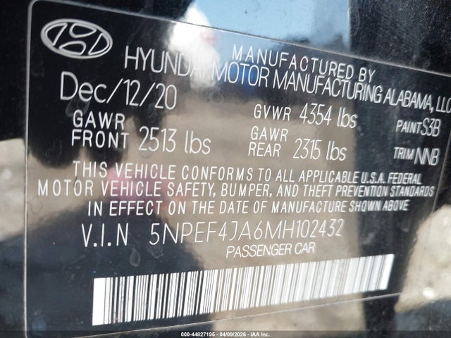 Продаж на аукціоні авто 2021 Hyundai Sonata Sel, vin: 5NPEF4JA6MH102432, номер лоту: 44827195
