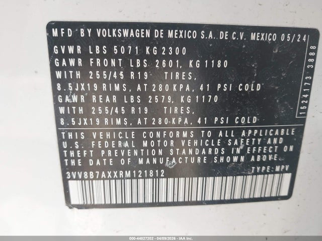 Auction sale of the 2024 Volkswagen Tiguan 2.0t Se R-line Black, vin: 3VV8B7AXXRM121812, lot number: 44827202