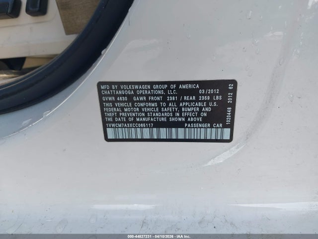 Продаж на аукціоні авто 2012 Volkswagen Passat 3.6l V6 Sel Premium, vin: 1VWCM7A3XCC065117, номер лоту: 44827231