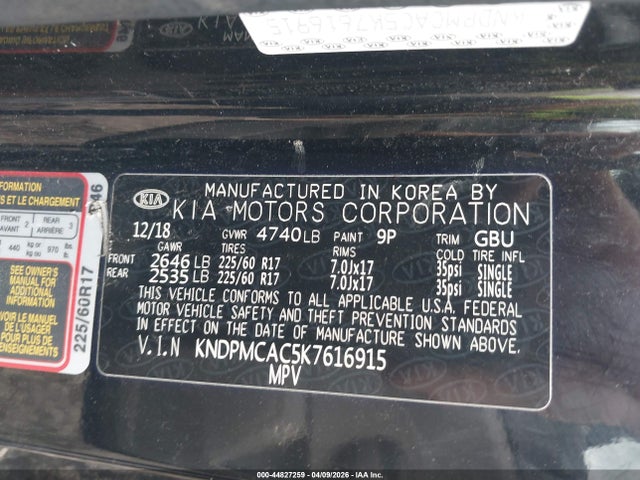 Продажа на аукционе авто 2019 Kia Sportage Lx, vin: KNDPMCAC5K7616915, номер лота: 44827259