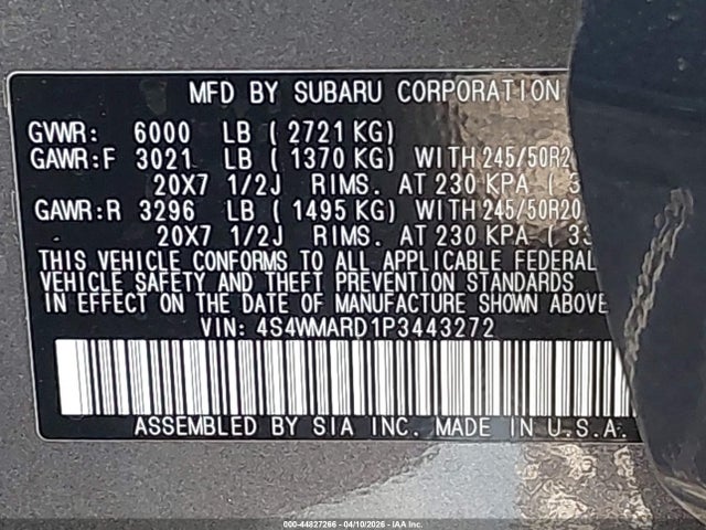 2023 Subaru Ascent Limited 8-passenger მანქანა იყიდება აუქციონზე, vin: 4S4WMARD1P3443272, აუქციონის ნომერი: 44827266