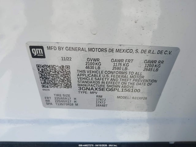 Продаж на аукціоні авто 2023 Chevrolet Equinox Awd Ls, vin: 3GNAXSEG6PL156100, номер лоту: 44827275
