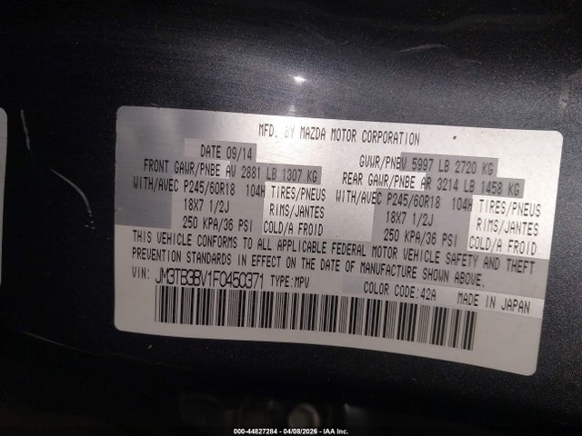 Aukcja sprzedaży 2015 Mazda Cx-9 Sport, vin: JM3TB3BV1F0450371, numer aukcji: 44827284