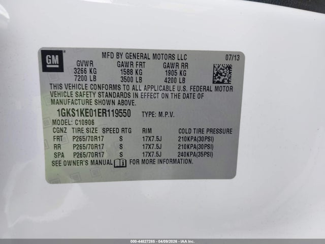 44827285 :رقم المزاد ، 1GKS1KE01ER119550 vin ، 2014 Gmc Yukon Xl C1500 Slt مزاد بيع