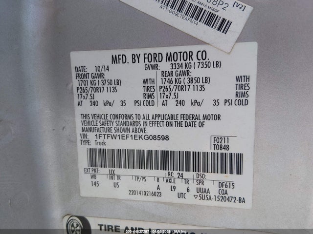 Ford F-150 Xl 2014 1FTFW1EF1EKG08598 Image 9