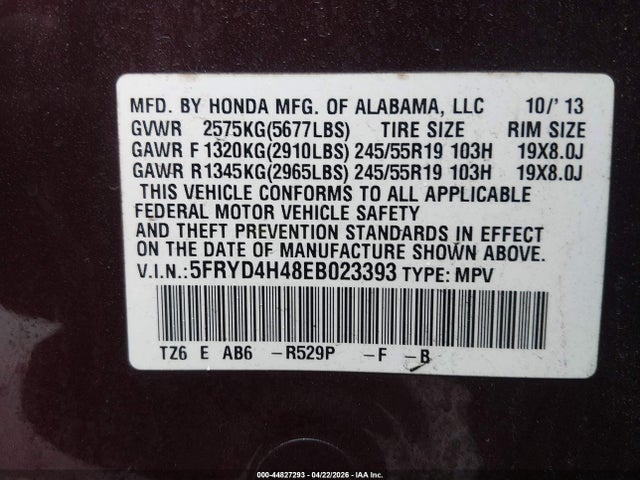 44827293 :رقم المزاد ، 5FRYD4H48EB023393 vin ، 2014 Acura Mdx Technology Package مزاد بيع