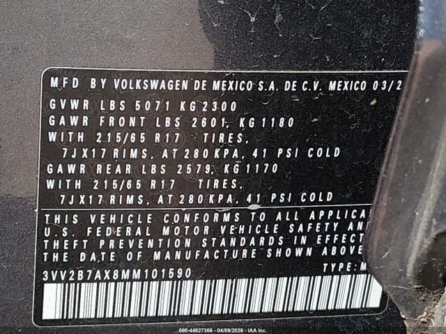 2021 Volkswagen Tiguan 2.0t Se/2.0t Se R-line Black/2.0t Sel მანქანა იყიდება აუქციონზე, vin: 3VV2B7AX8MM101590, აუქციონის ნომერი: 44827366