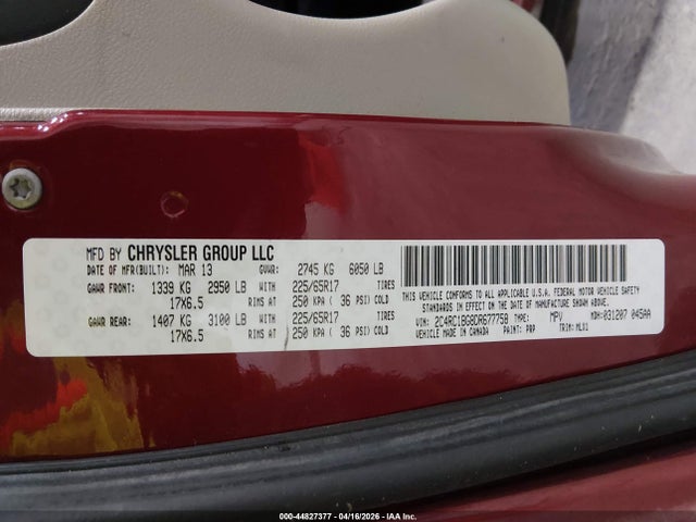 2013 Chrysler Town & Country Touring მანქანა იყიდება აუქციონზე, vin: 2C4RC1BG8DR677758, აუქციონის ნომერი: 44827377
