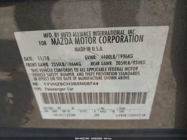 Aukcja sprzedaży 2011 Mazda Mazda6 I Touring, vin: 1YVHZ8CH3B5M08744, numer aukcji: 44827390