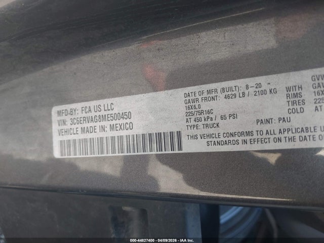 Auction sale of the 2021 Ram Promaster 1500 Low Roof 136 Wb, vin: 3C6ERVAG8ME500450, lot number: 44827400