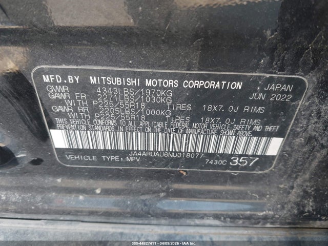 Продаж на аукціоні авто 2022 Mitsubishi Outlander Sport 2.0 Be Awc, vin: JA4ARUAU6NU018077, номер лоту: 44827411