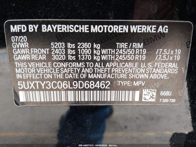 2020 Bmw X3 Sdrive30i მანქანა იყიდება აუქციონზე, vin: 5UXTY3C06L9D68462, აუქციონის ნომერი: 44827413