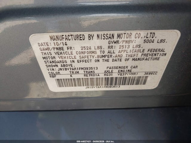 44827421 :رقم المزاد ، JN1BV7AR1FM393513 vin ، 2015 Infiniti Q50 Premium مزاد بيع
