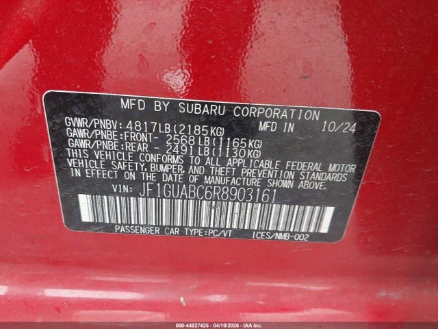 44827425 :رقم المزاد ، JF1GUABC6R8903161 vin ، 2024 Subaru Impreza Base 5-door مزاد بيع