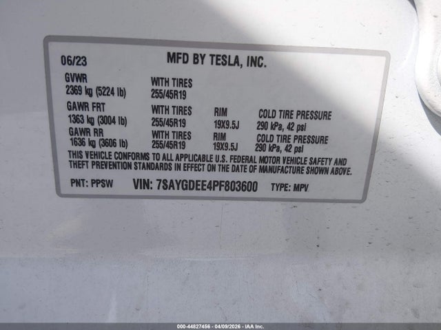 2023 Tesla Model Y Awd/long Range Dual Motor All-wheel Drive მანქანა იყიდება აუქციონზე, vin: 7SAYGDEE4PF803600, აუქციონის ნომერი: 44827456