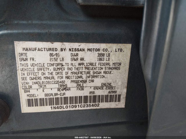2001 NISSAN ALTIMA 1N4DL01D91C235402 Photo 8