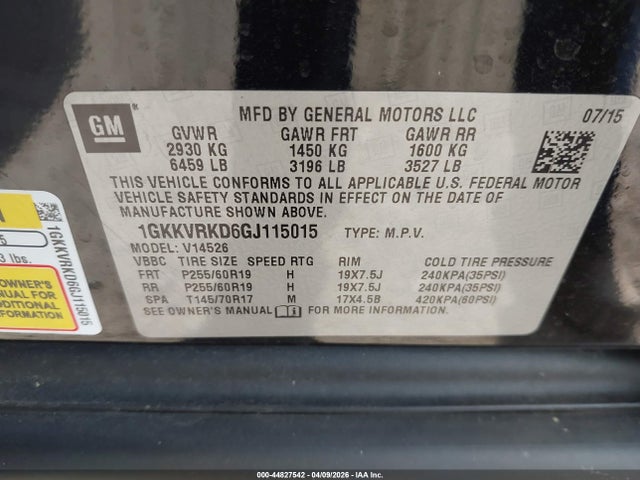Auction sale of the 2016 Gmc Acadia Slt-1, vin: 1GKKVRKD6GJ115015, lot number: 44827542