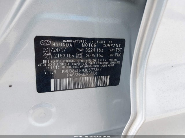 Aukcja sprzedaży 2018 Hyundai Elantra Value Edition, vin: KMHD84LF9JU577357, numer aukcji: 44827548