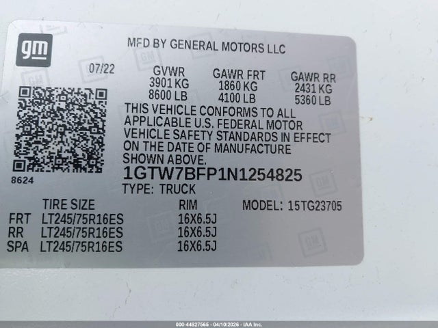 Продажа на аукционе авто 2022 Gmc Savana Cargo Rwd 2500 Extended Wheelbase Work Van, vin: 1GTW7BFP1N1254825, номер лота: 44827565