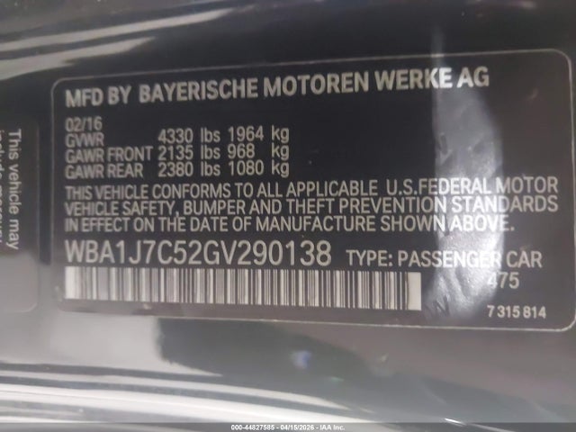 Aukcja sprzedaży 2016 Bmw M235i, vin: WBA1J7C52GV290138, numer aukcji: 44827585