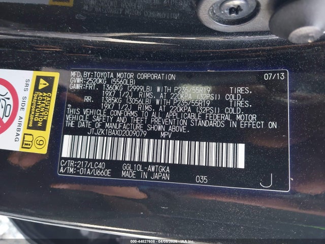 Aukcja sprzedaży 2013 Lexus Rx 350, vin: JTJZK1BAXD2009079, numer aukcji: 44827608