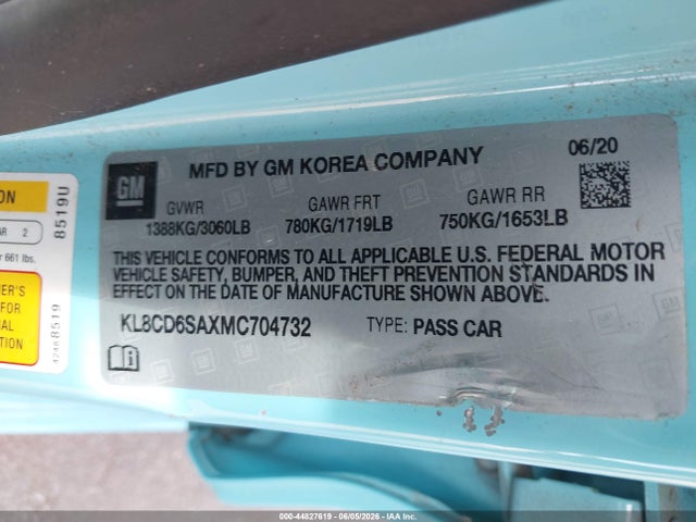 44827619 :رقم المزاد ، KL8CD6SAXMC704732 vin ، 2021 Chevrolet Spark Fwd 1lt Automatic مزاد بيع