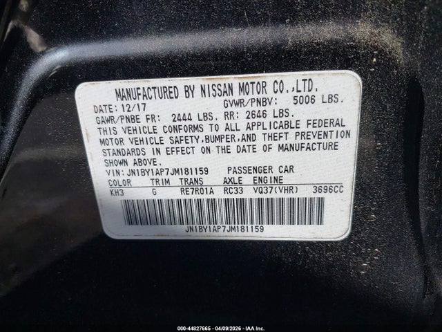 2018 Infiniti Q70 3.7 Luxe მანქანა იყიდება აუქციონზე, vin: JN1BY1AP7JM181159, აუქციონის ნომერი: 44827665