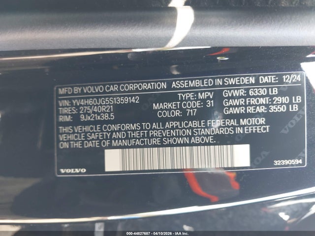 YV4H60JG5S1359142 Volvo Xc90 Plug-in Hybrid T8 Ultra 6-seater