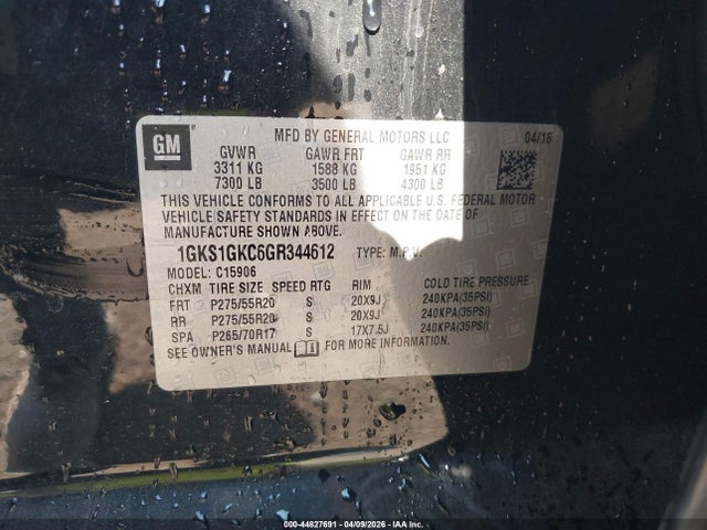 44827691 :رقم المزاد ، 1GKS1GKC6GR344612 vin ، 2016 Gmc Yukon Xl Slt مزاد بيع
