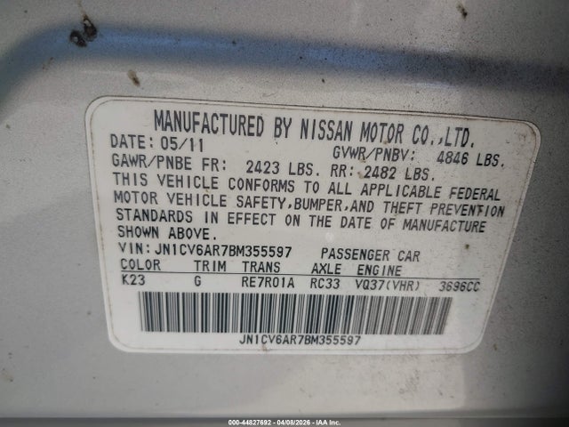 Aukcja sprzedaży 2011 Infiniti G37x, vin: JN1CV6AR7BM355597, numer aukcji: 44827692