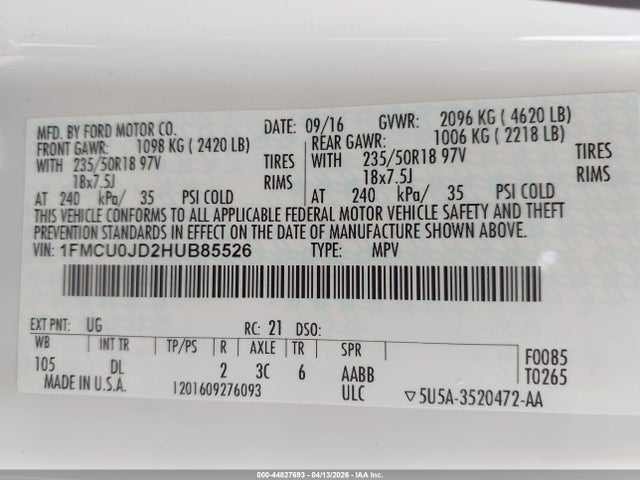 Продажа на аукционе авто 2017 Ford Escape Titanium, vin: 1FMCU0JD2HUB85526, номер лота: 44827693