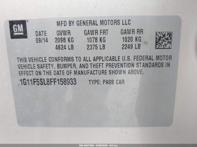 Продажа на аукционе авто 2015 Chevrolet Malibu 1lz, vin: 1G11F5SL8FF158933, номер лота: 44827696
