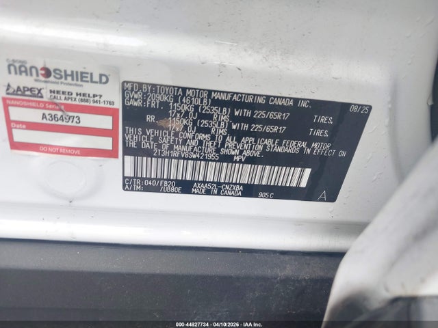 Aukcja sprzedaży 2025 Toyota Rav4 Le, vin: 2T3H1RFV8SW421955, numer aukcji: 44827734
