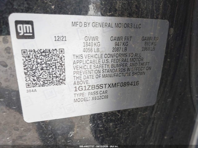 Продаж на аукціоні авто 2021 Chevrolet Malibu Fwd Ls, vin: 1G1ZB5STXMF089416, номер лоту: 44827737