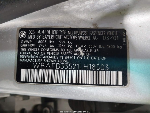 Продаж на аукціоні авто 2001 Bmw X5 4.4, vin: WBAFB33521LH18503, номер лоту: 44827766